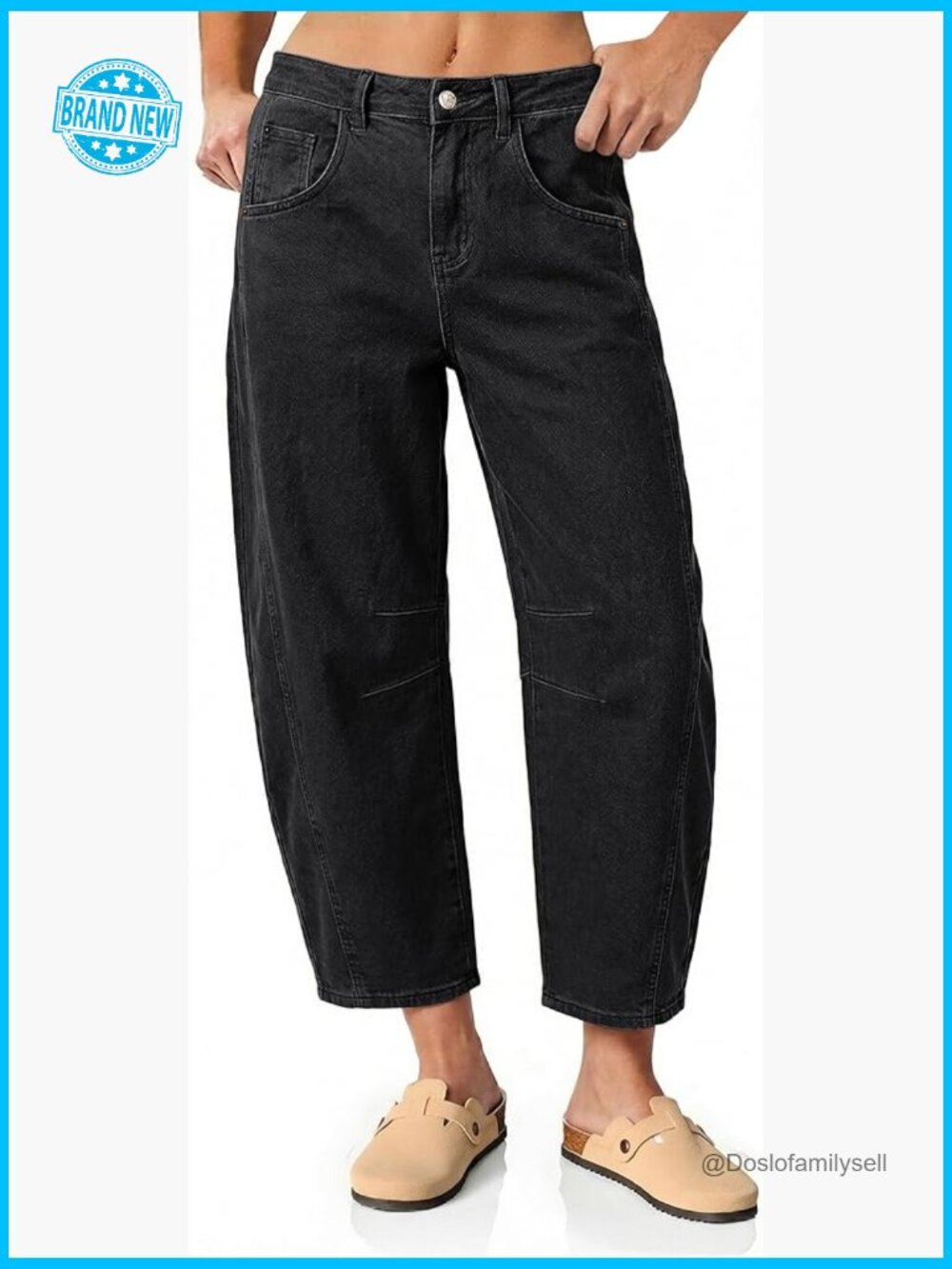 High Waisted Barrel Jeans Cropped Wide Leg Relaxed Fit Stretchy Denim Pants